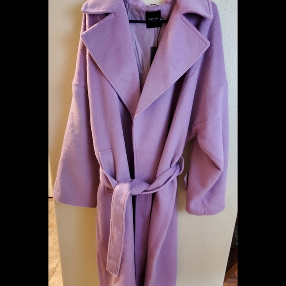 Nasty Gal Collection Plus Size Purple Belted Maxi Long Festival Winter Coat - Picture 6 of 16